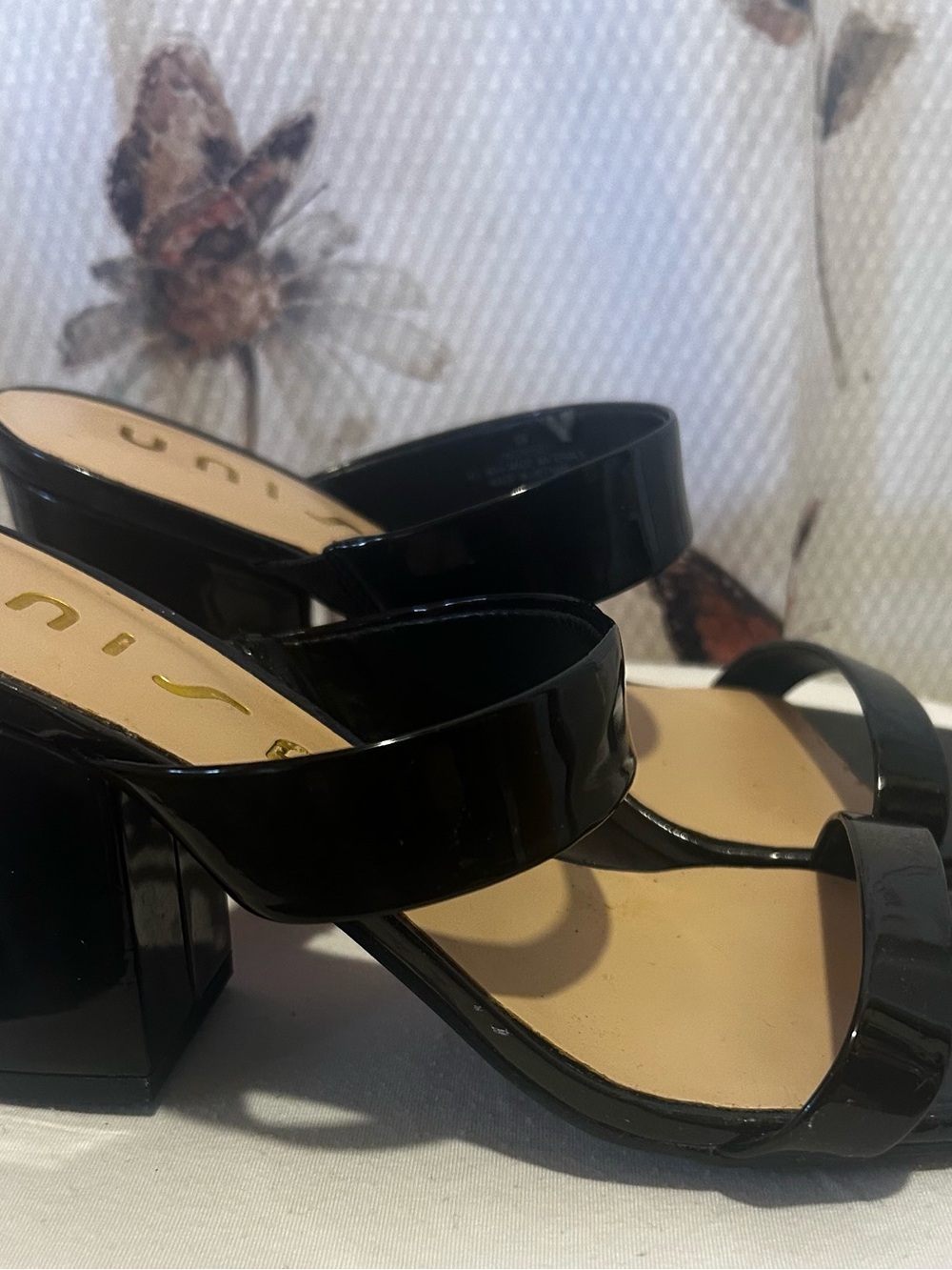 Unisa Black Patent Block Heel Sandals